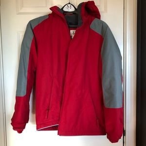 Land’s End red winter jacket with hood. Size 14/16